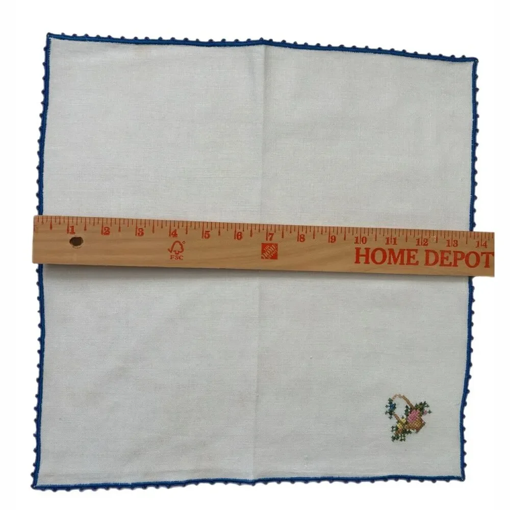 Vintage Cottage Cross Stitch Luncheon Napkins Linen Shabby Decor Embroidered